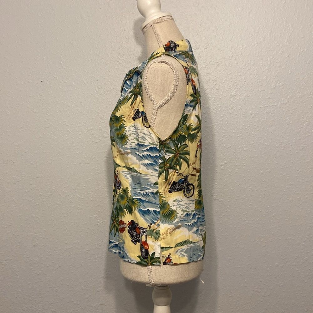 Harley-Davidson Hawaiian Print Button Front Sleeveless Blouse Size Small - Picture 5 of 9